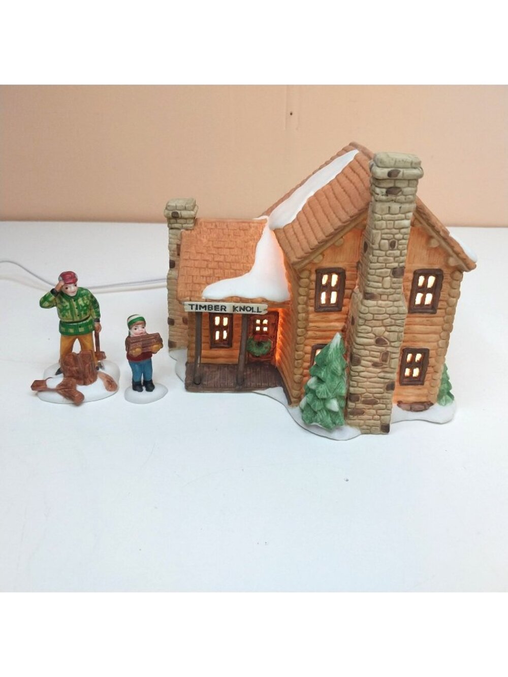 Department 56 Timber Knoll Lighted Log Cabin 6544-7 & Wood Cutter and Son 5986-2